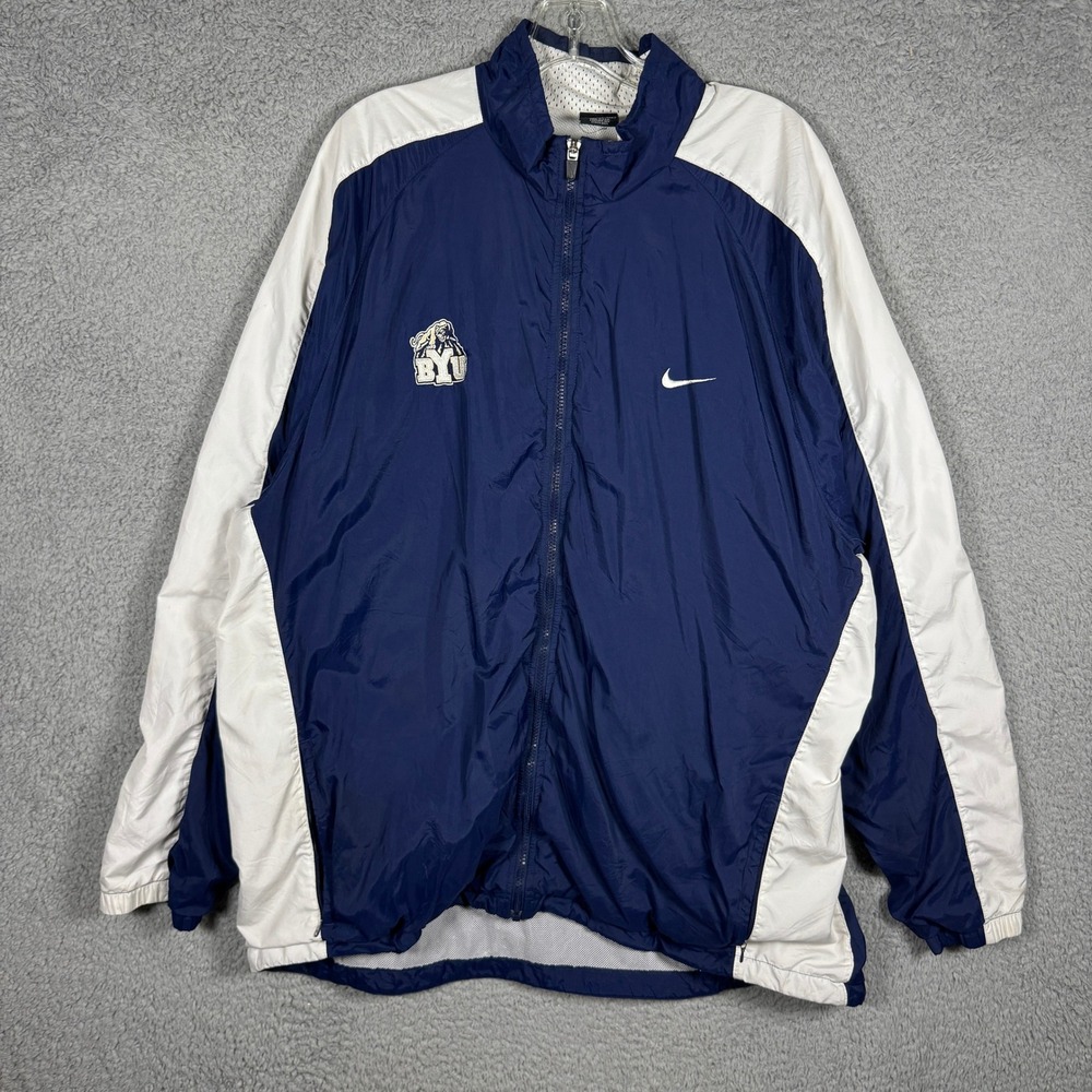 Vintage Nike BYU Cougars Windbreaker Jacket Mens XXL Navy Blue Full Zip USA Made